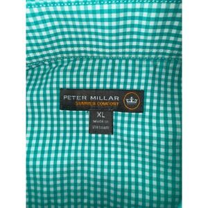 Peter Millar Summer Comfort Shirt XL Green White Gingham Plaid Button Down Mens